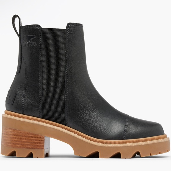 Sorel Black Leather Chelsea Ankle Boots with Tan Sole - Picture 2 of 9